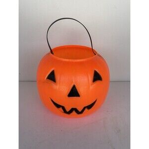 Vintage 1968 Empire Halloween Pumpkin Pail Jack O Lantern Blow Mold Bucket